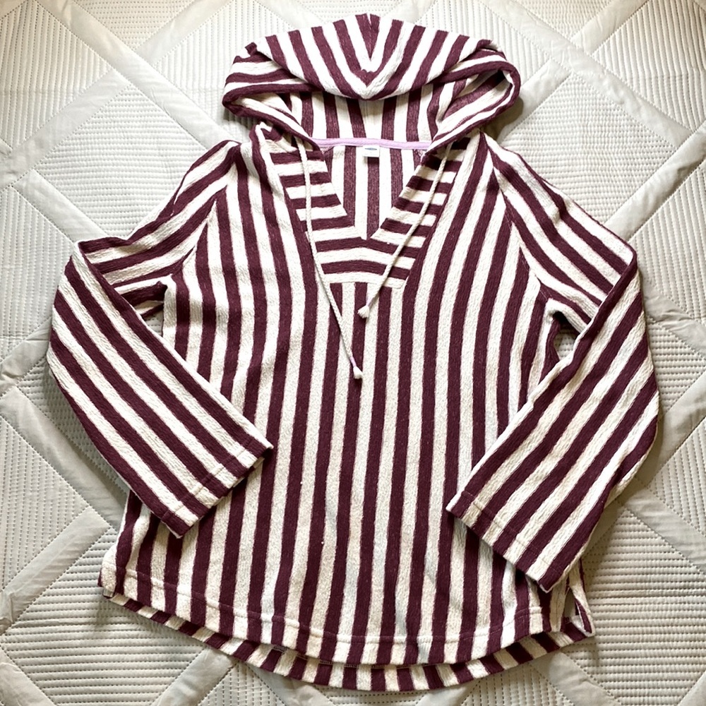 Old Navy Small burgundy and cream stripe pull over hoodie cover up